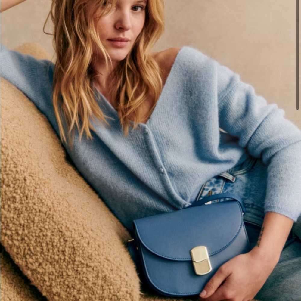 Sezane Blue V-Neck Button Cardigan - Picture 3 of 5